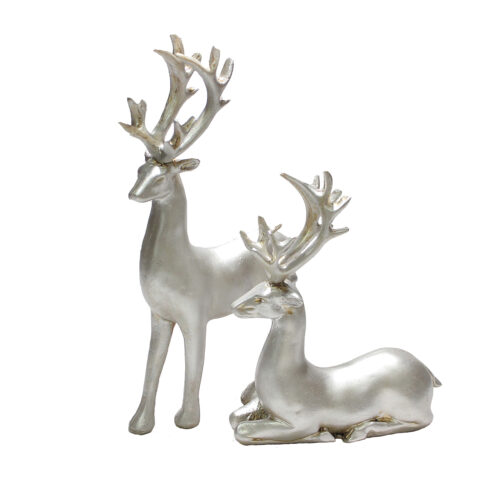 Set of 2 Decorative Deer Figurines – Sitting Standing Sculpture