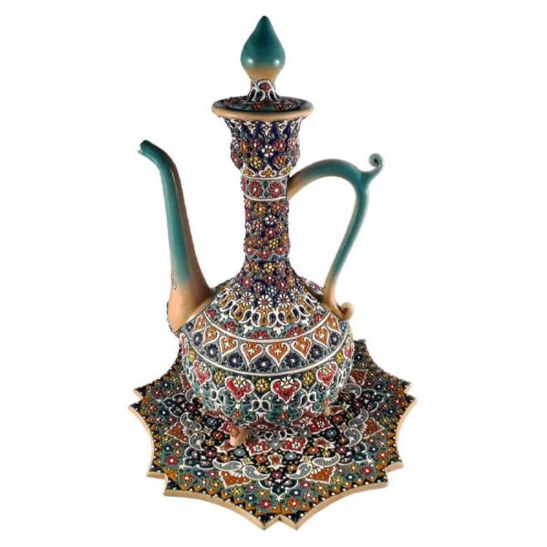 Set of Persian Pottery Rosewater Sprinkler & Plate