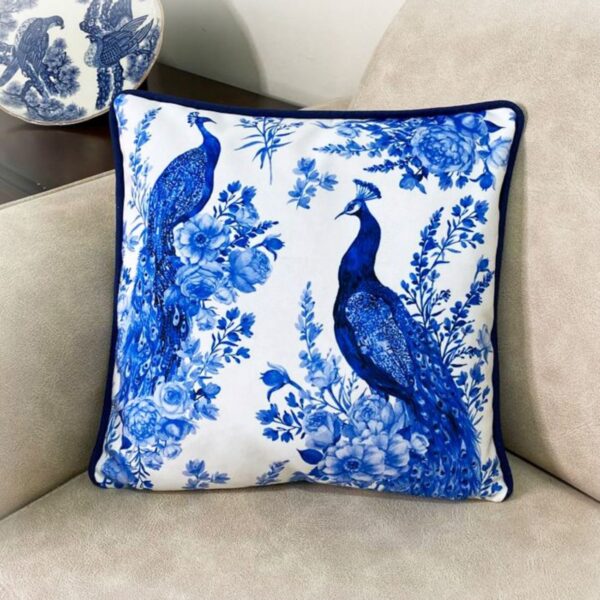 Stunning Velvet Cushion Cover - Printed & Double Sided Elegant Peacock & Floral Design (Set of 2)