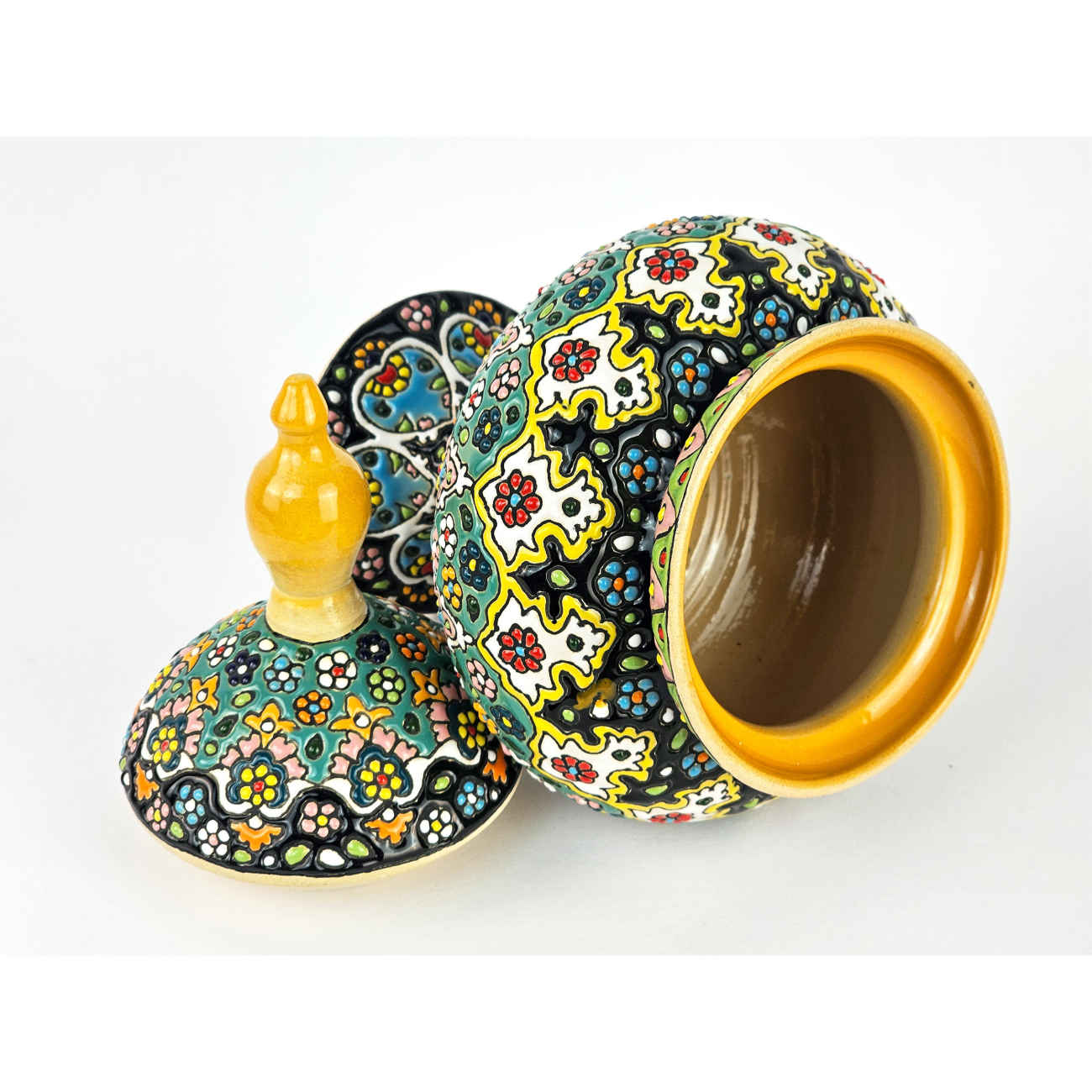 Persian Footed Sugar Bowl Minakari Enameled Handcrafted