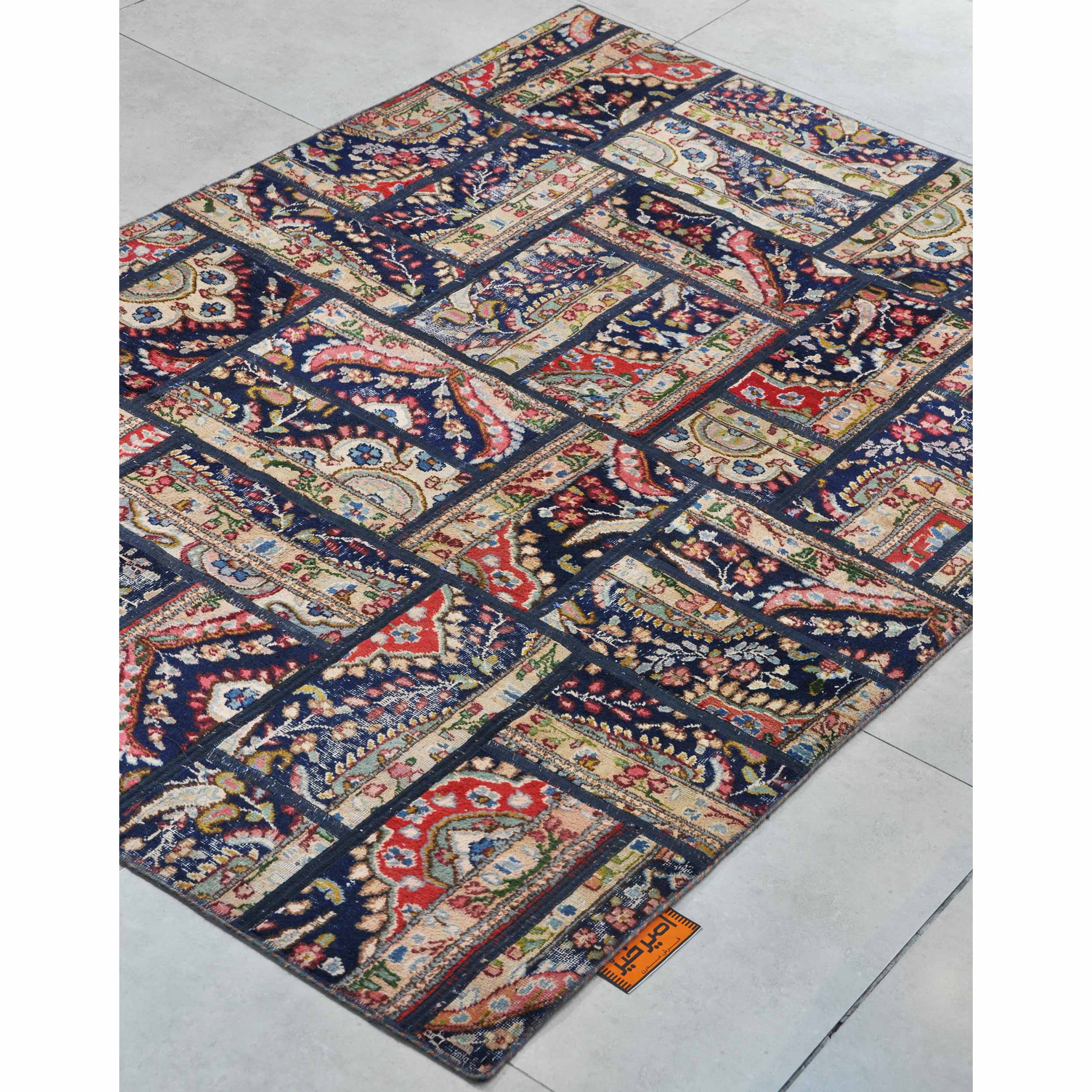 Vintage Persian Hand-Knotted Patchwork Carpet Geometric