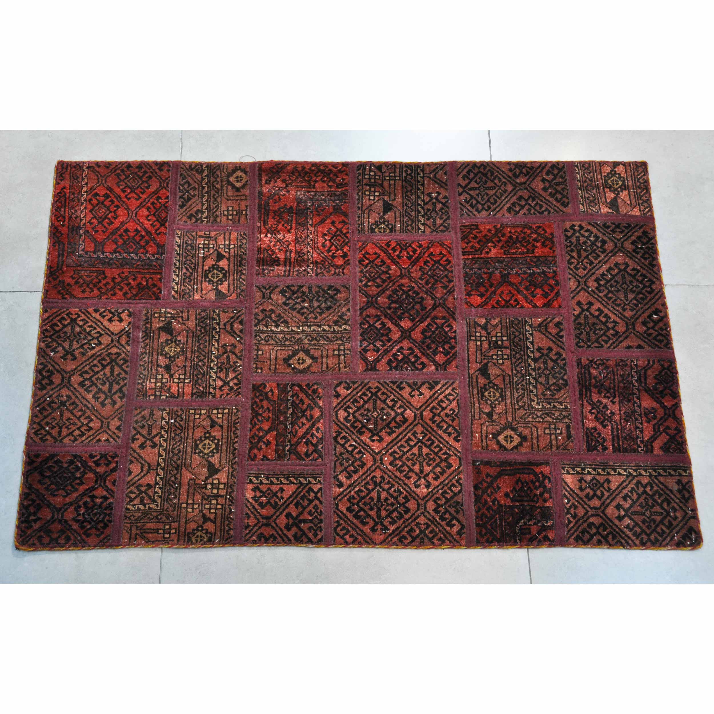 Vintage Persian Hand-Knotted Patchwork Carpet Red