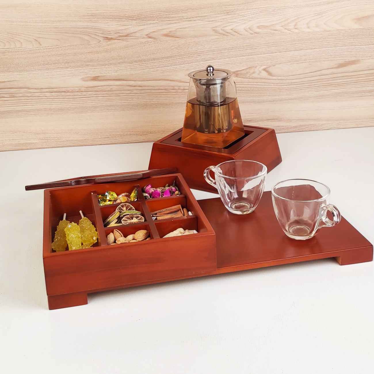Tea Storage Box with Integrated Warmer and Clear Lid