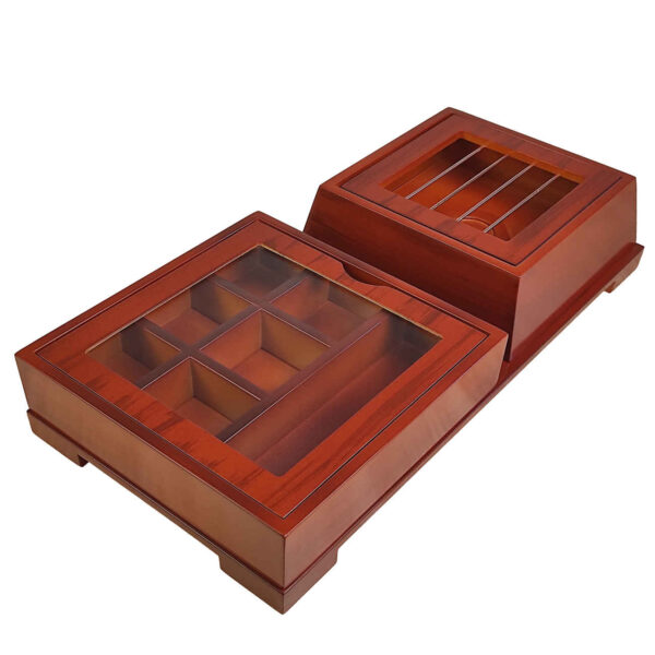 Tea Storage Box with Integrated Warmer and Clear Lid