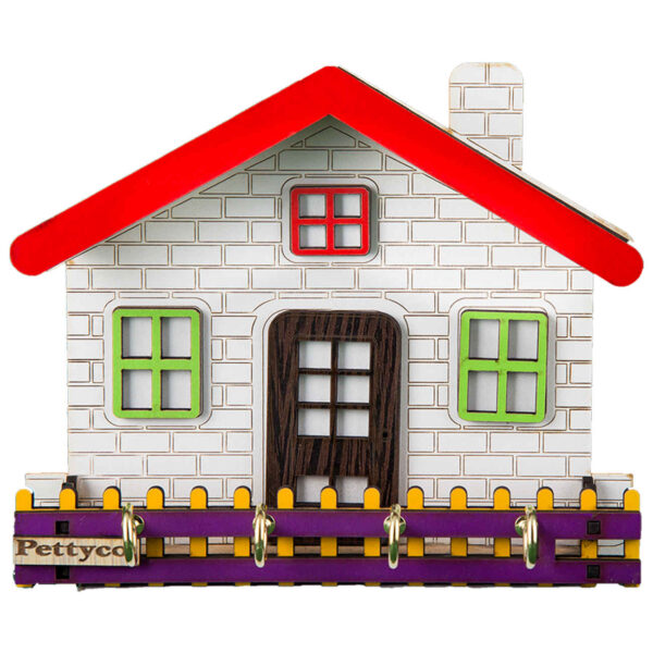 Wooden Wall Key Holder with Cottage Design & 4 Hooks