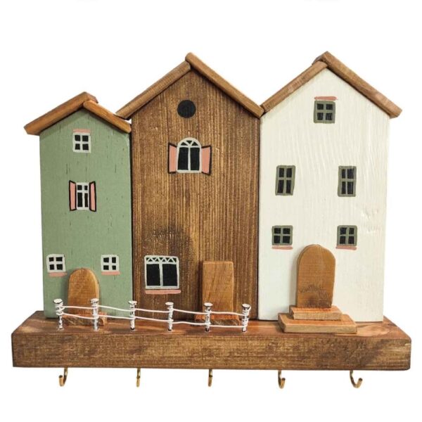 Wooden Wall Key Holder with Cottage Design