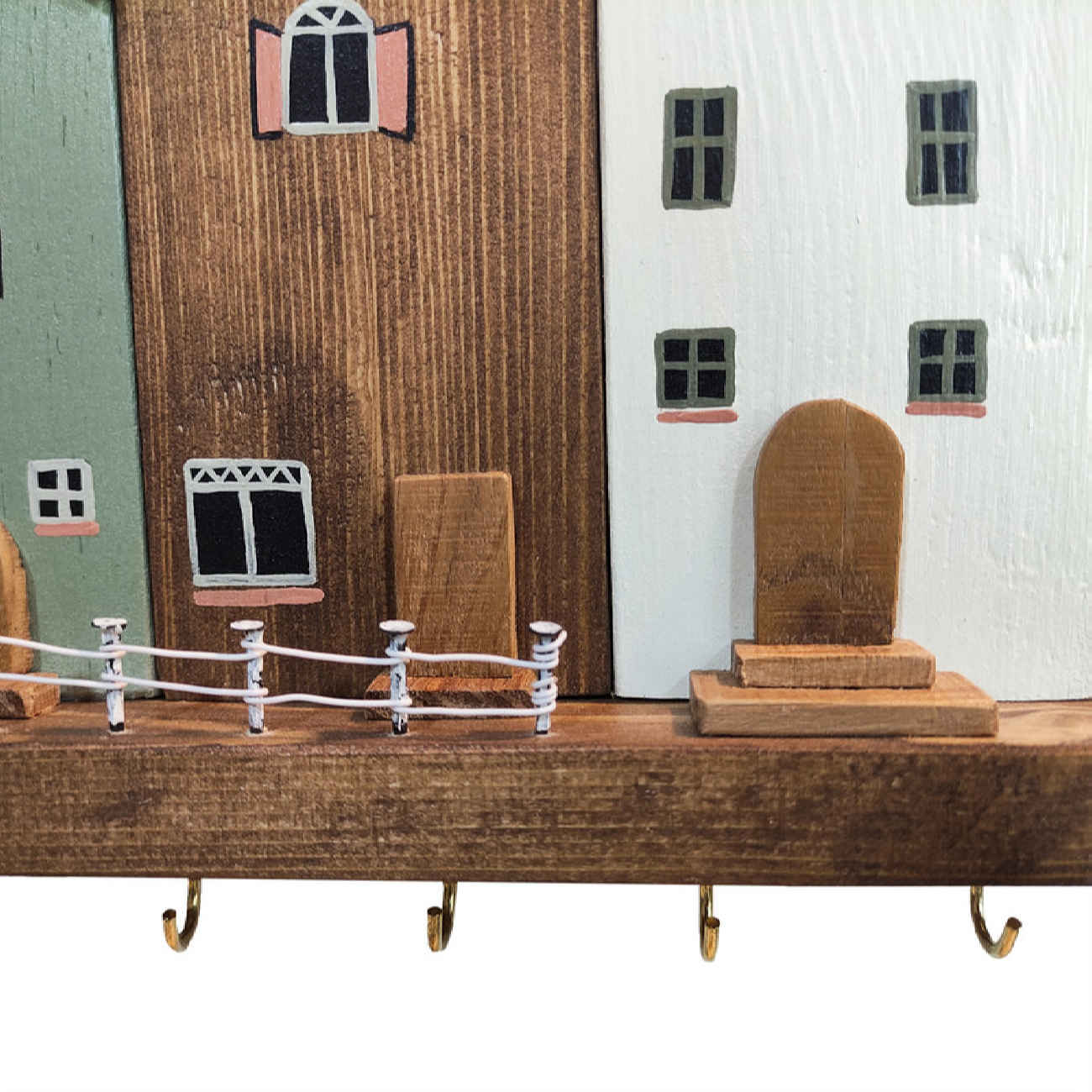 Wooden Wall Key Holder with Cottage Design