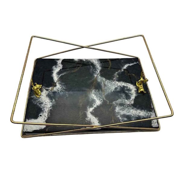 Artisan Resin Serving Tray with Handles in Black