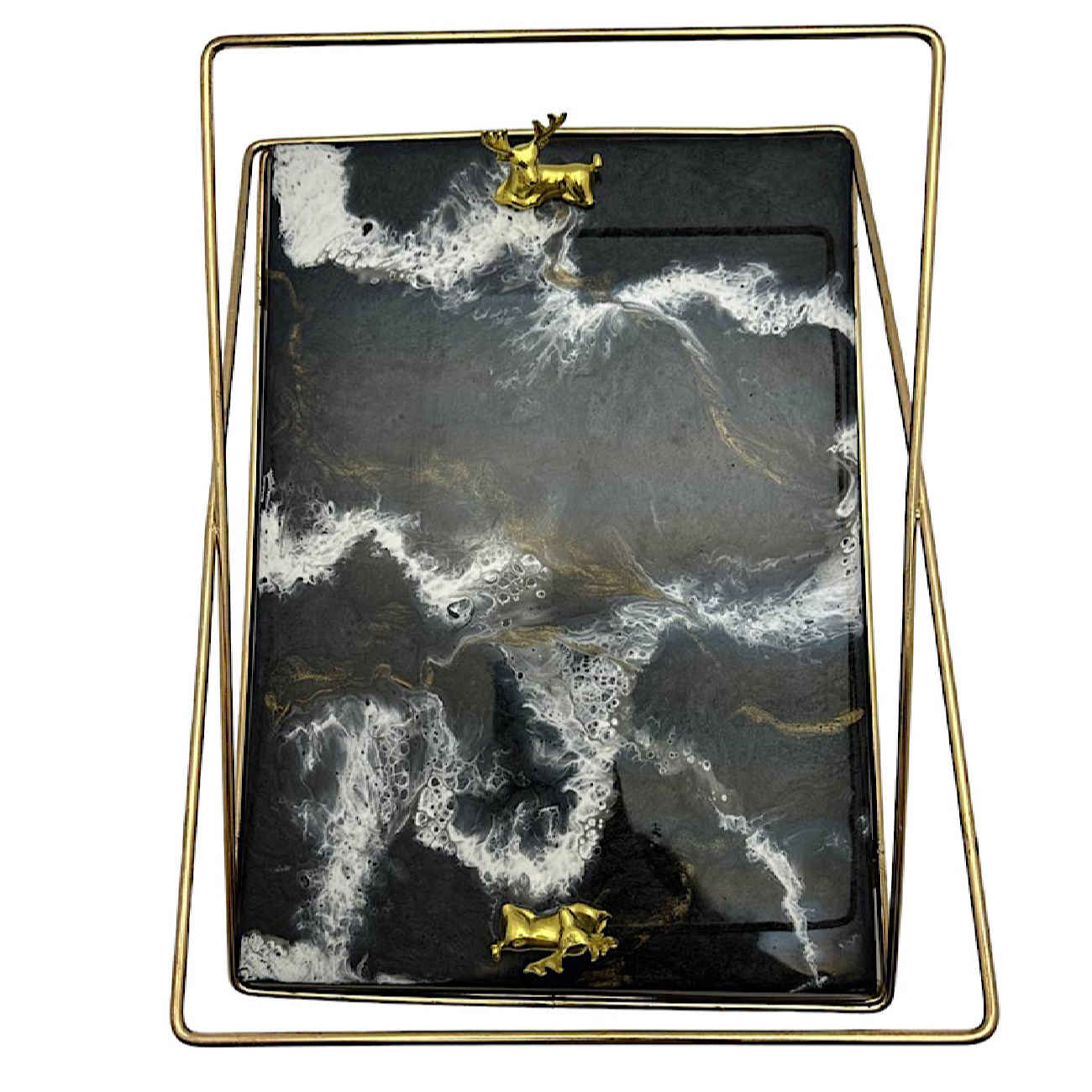 Artisan Resin Serving Tray with Handles in Black