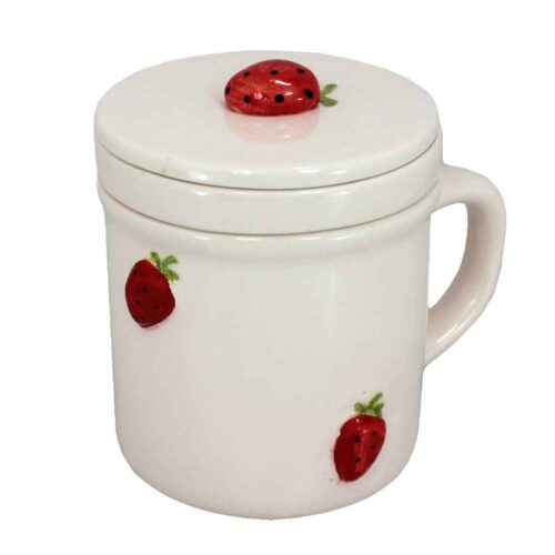 Artistic Handcrafted Ceramic Mug – Strawberries Design