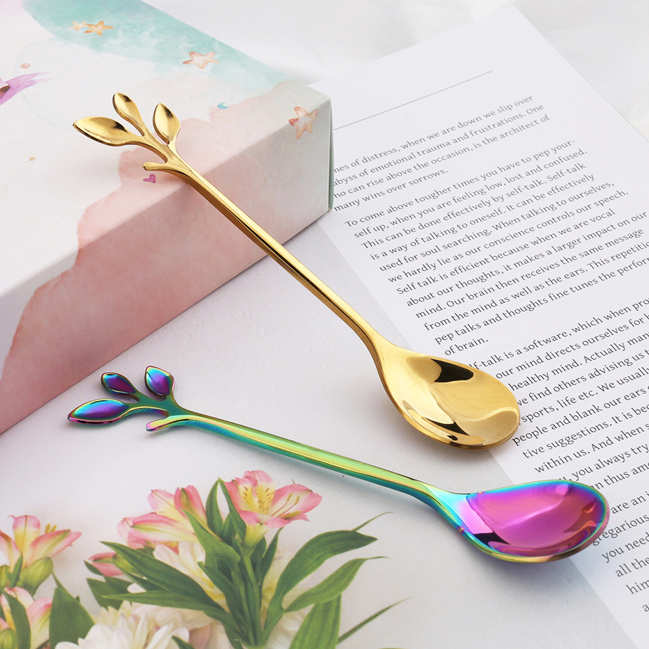Bar Spoon with Artisan Leaf Design Set of 2 Pieces
