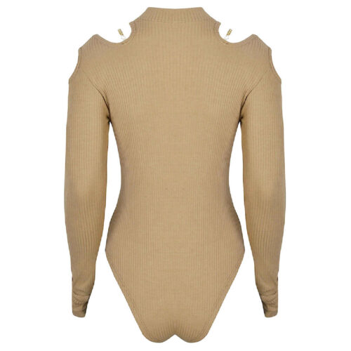Bodysuit Long Sleeve With Thumbhole for Women in Cream