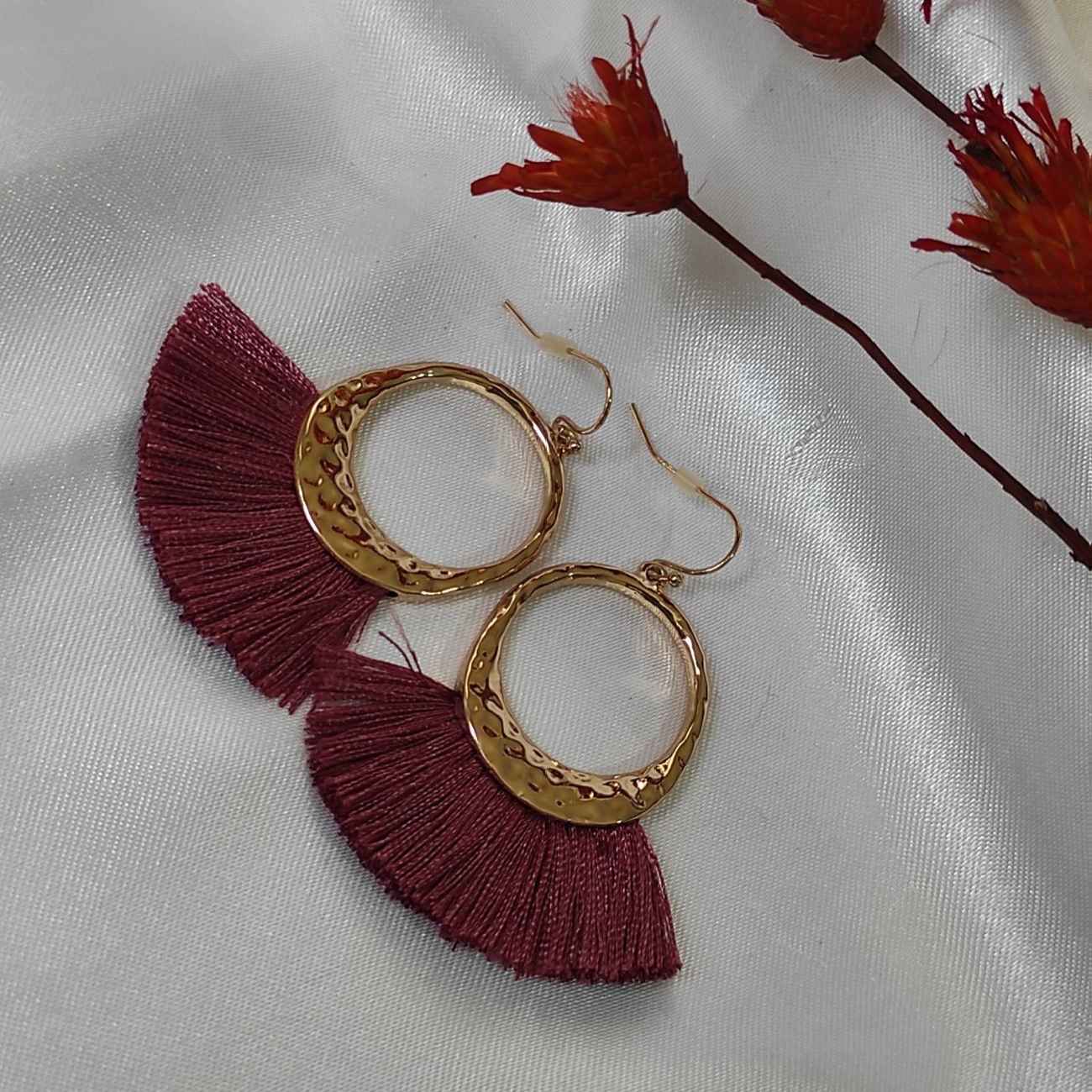 Bohemian Macrame Tassel Earring in Wine Red