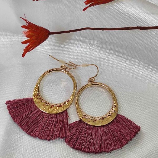 Bohemian Macrame Tassel Earring in Wine Red