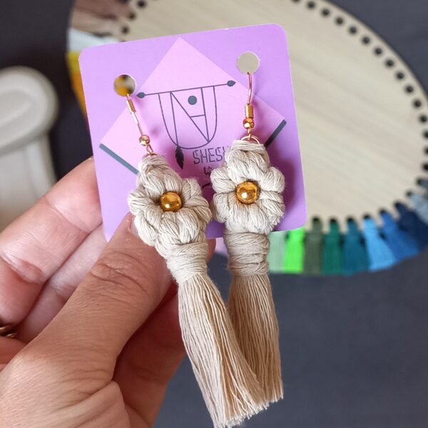 Boho Macrame Earring Chic with Flower Design