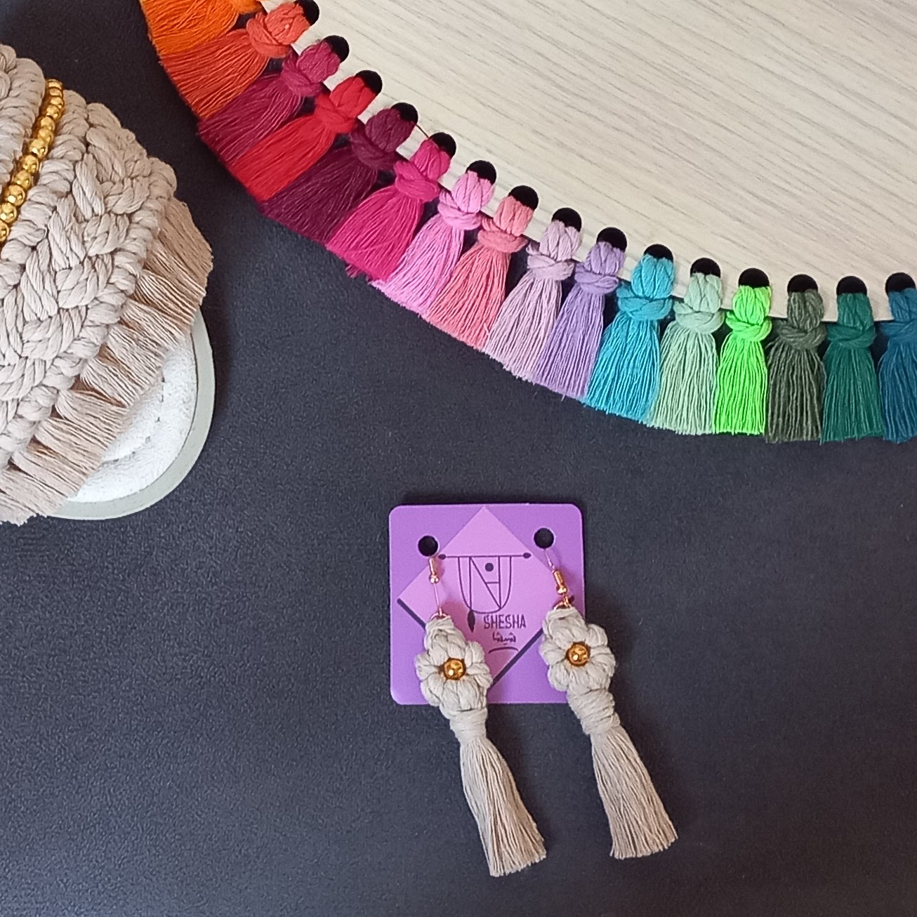 Boho Macrame Earring Chic with Flower Design