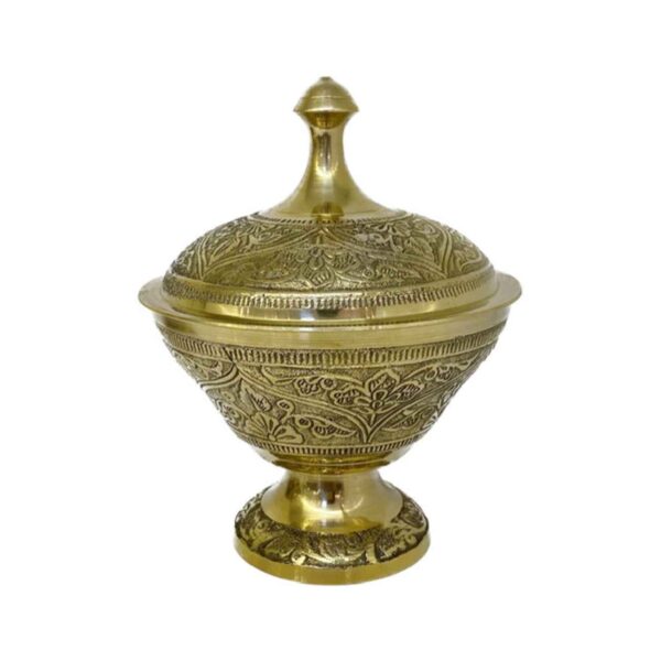 Brass Sugar Bowl with Decorative Lid & Footed