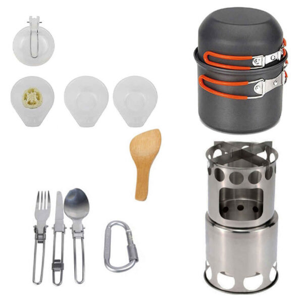 Campfire for Outdoor Cooking with Tableware