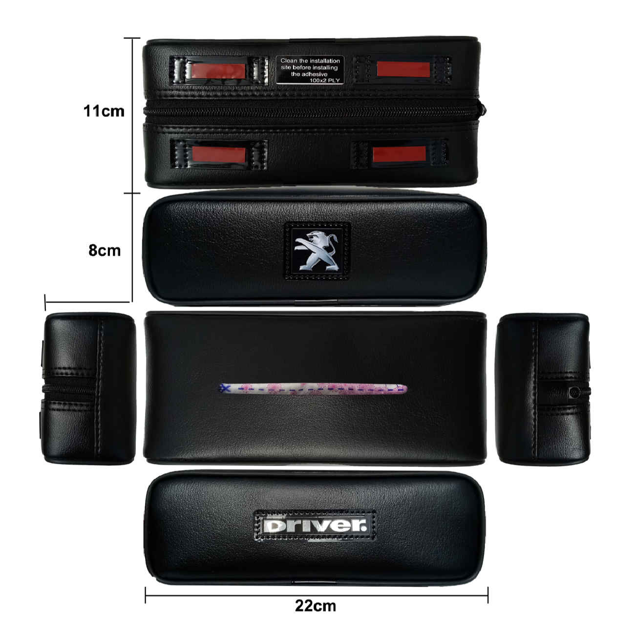 Car Tissue Holder – Premium Faux Leather, Backseat Installation-Peugeot Logo