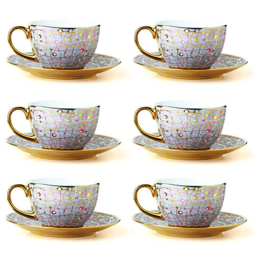 Classic Porcelain Tea and Coffee Set in Golden Detailing for a Sophisticated Dining Experience
