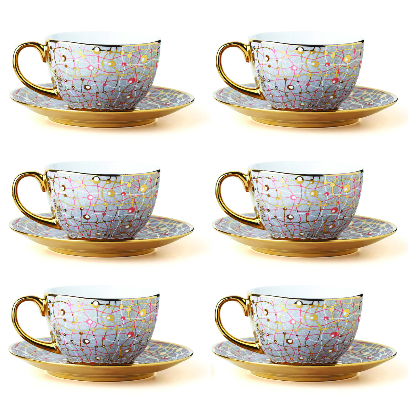 Classic Porcelain Tea and Coffee Set in Golden Detailing for a Sophisticated Dining Experience