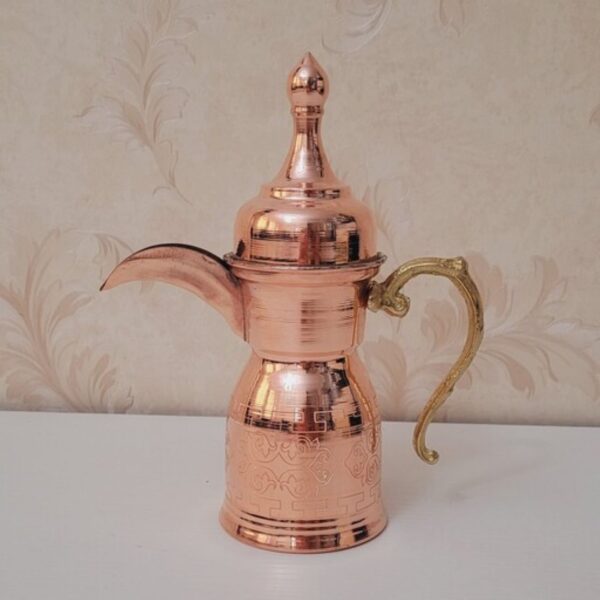 Copper Dallah Coffee Pot for Brewing Qahwa & Arabic Coffee - Model Aliyeh