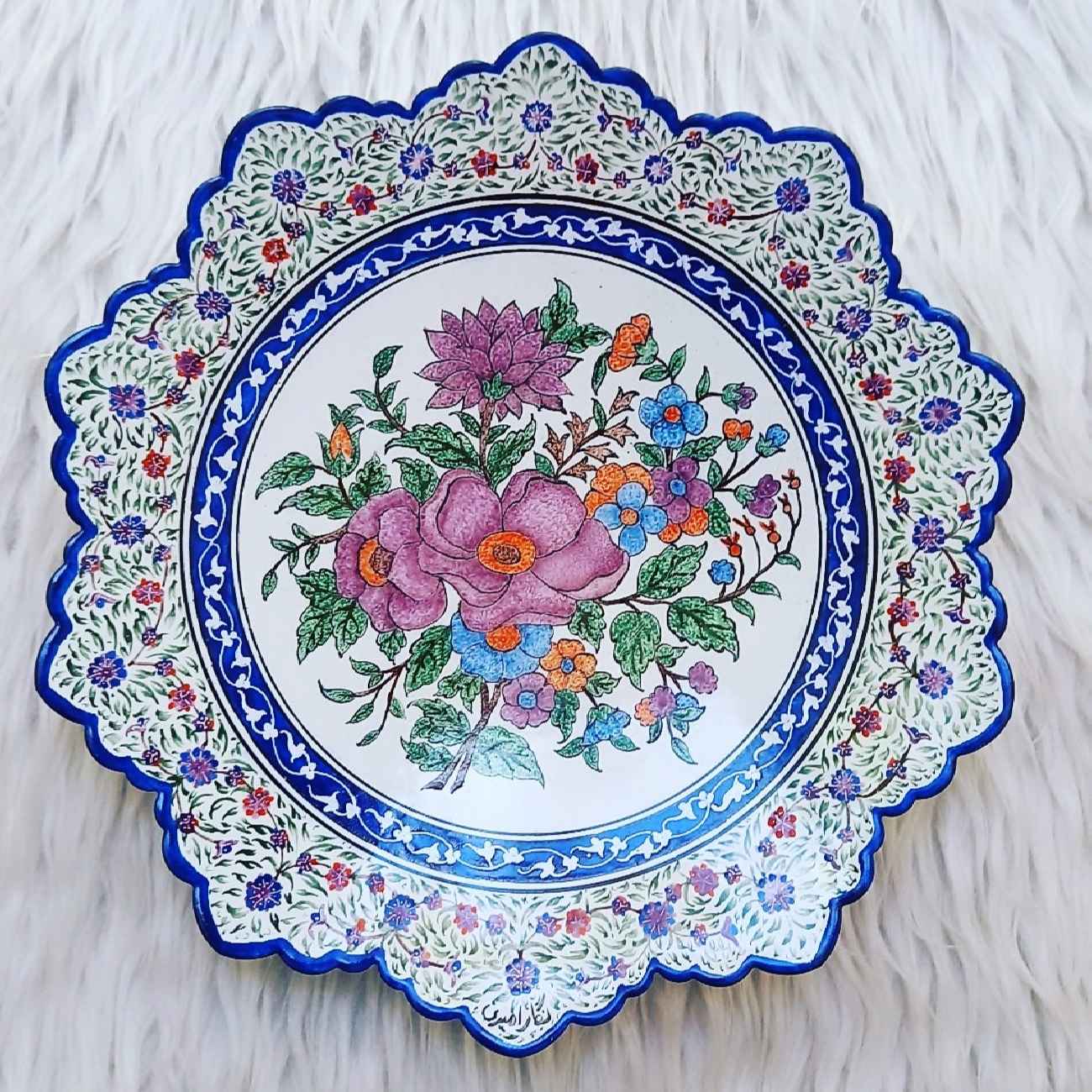 Decorative Copper Enamel Plate – Persian Minakari Hand-Painted Art