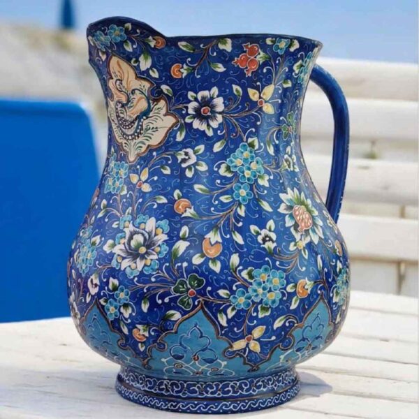 Decorative Copper Pitcher Handcrafted With Persian Minakari Enamelwork