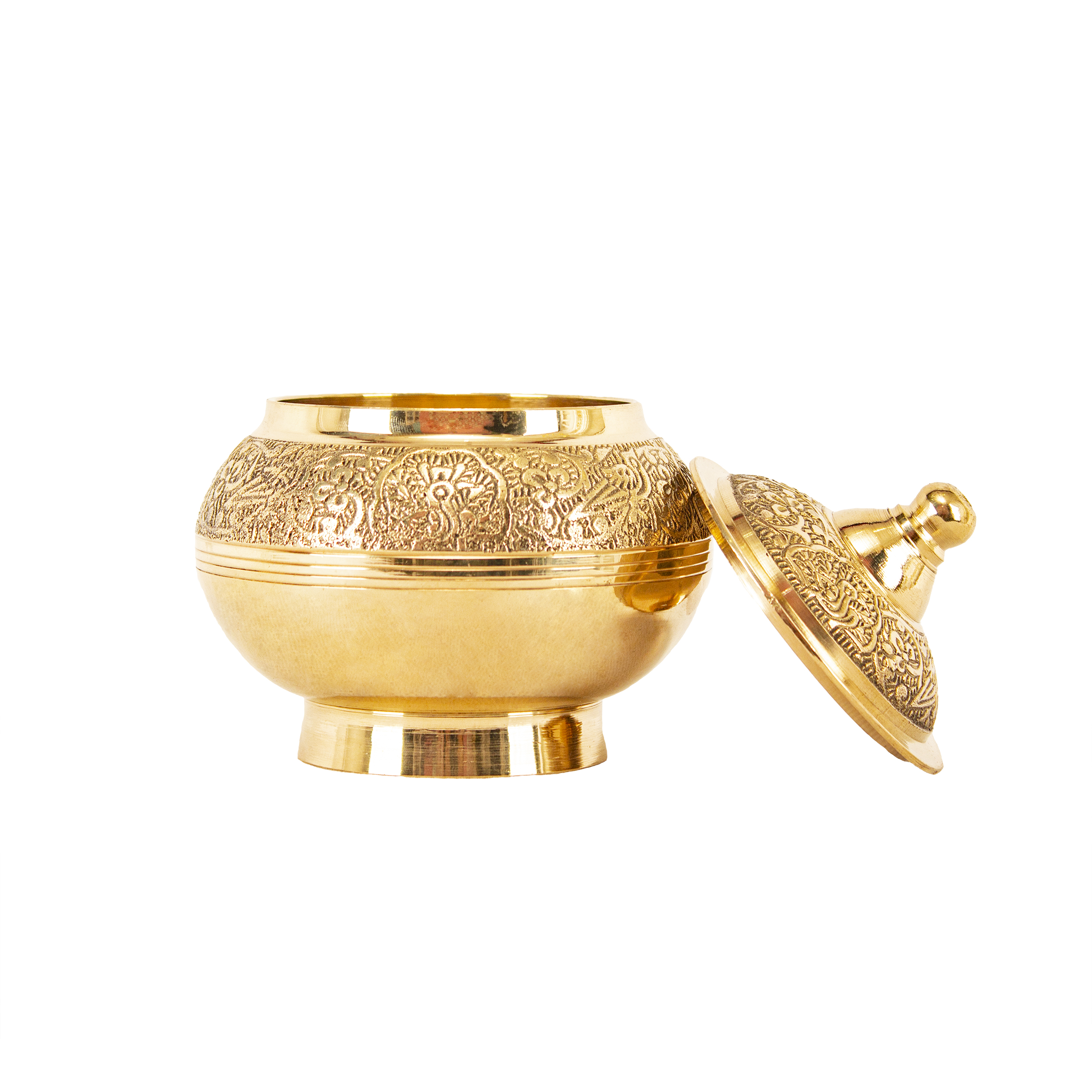 Elegant Brass Sugar Bowl with Intricate Lid