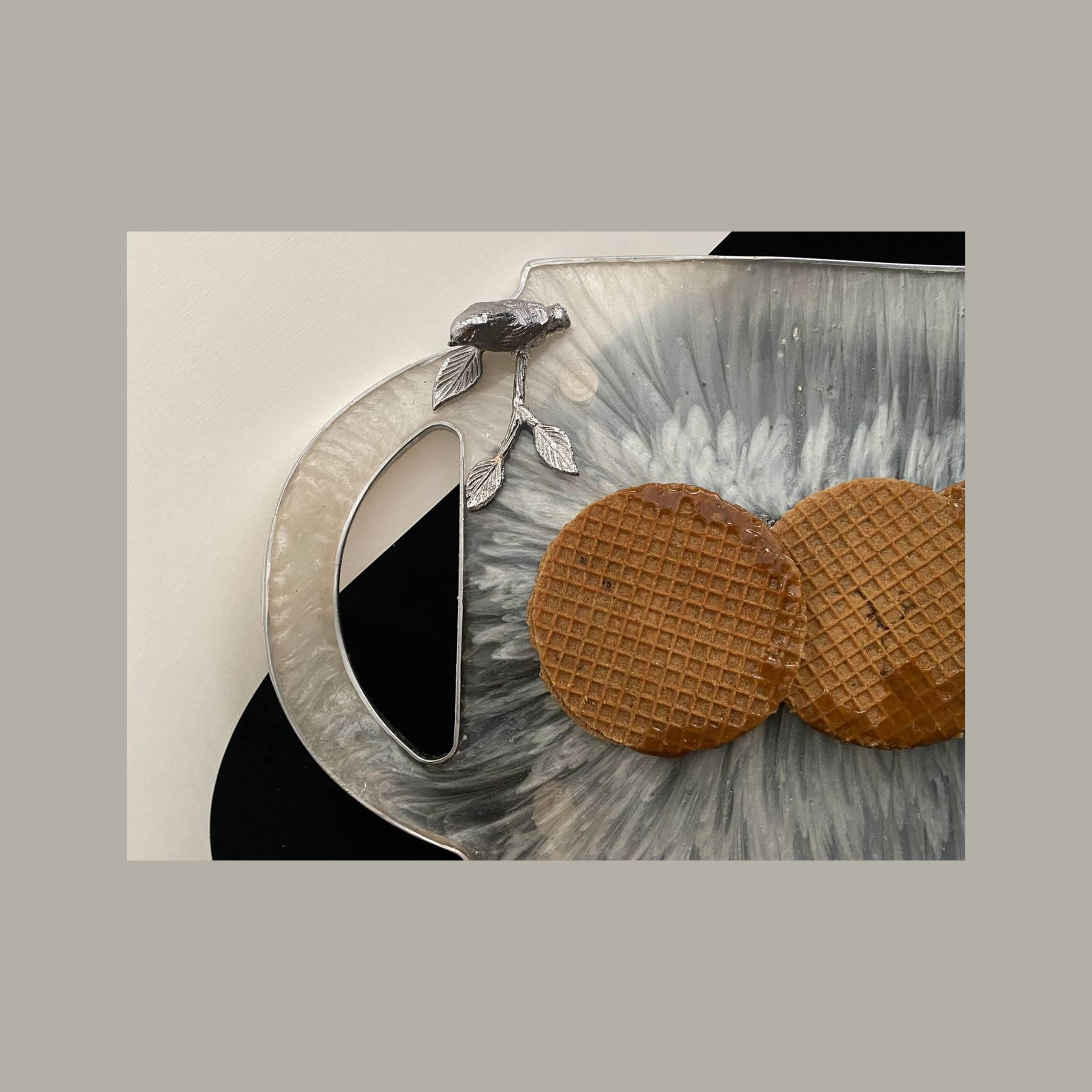 Elegant Resin Serving Tray Hand Painted with Handles