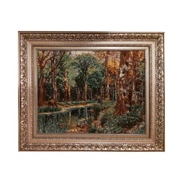 Hand-Knotted Persian Pictorial Rug from Tabriz Forest Scene