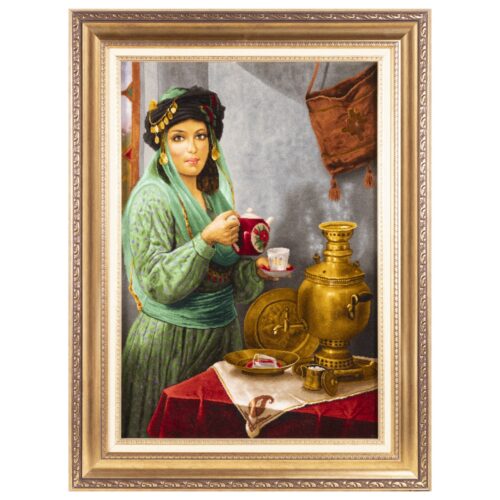 Hand-Knotted Persian Pictorial Rug from Tabriz Kurdish Lady