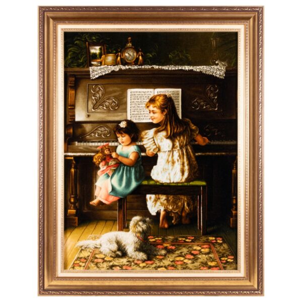 Hand-Knotted Persian Pictorial Rug from Tabriz Piano Girl