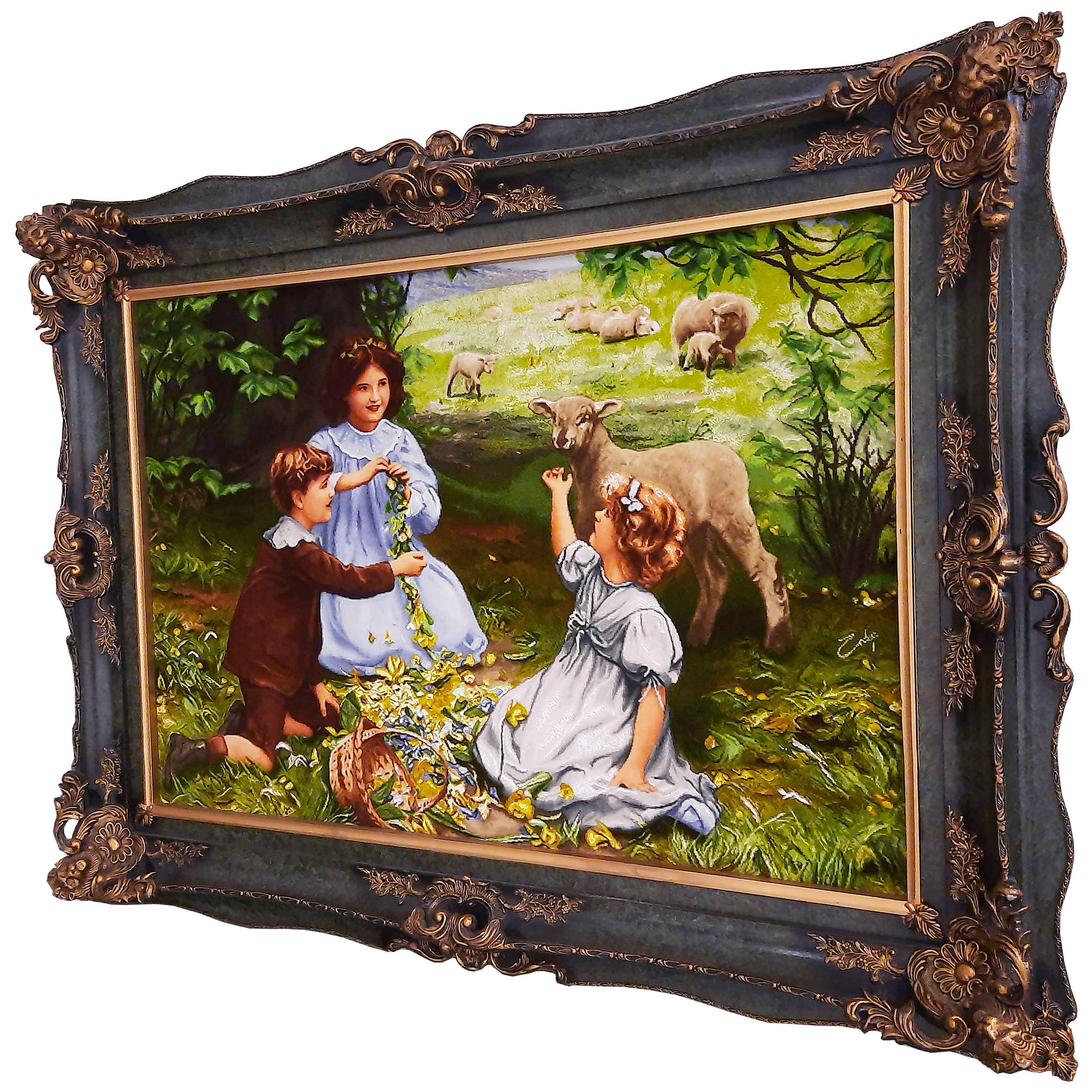 Hand-Knotted Persian Pictorial Rug from Tabriz The Joy of Spring by Arthur John Elsley