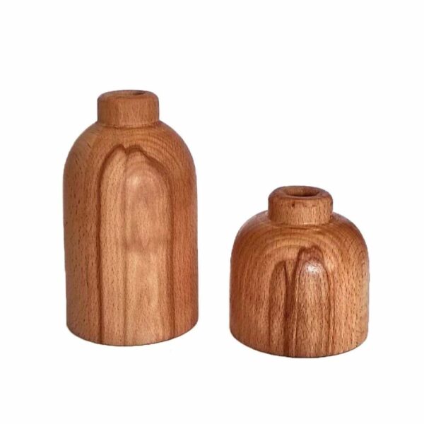 Decorative Wooden Mini Flower Vase Suitable for Rustic or Modern Home - Set of 2