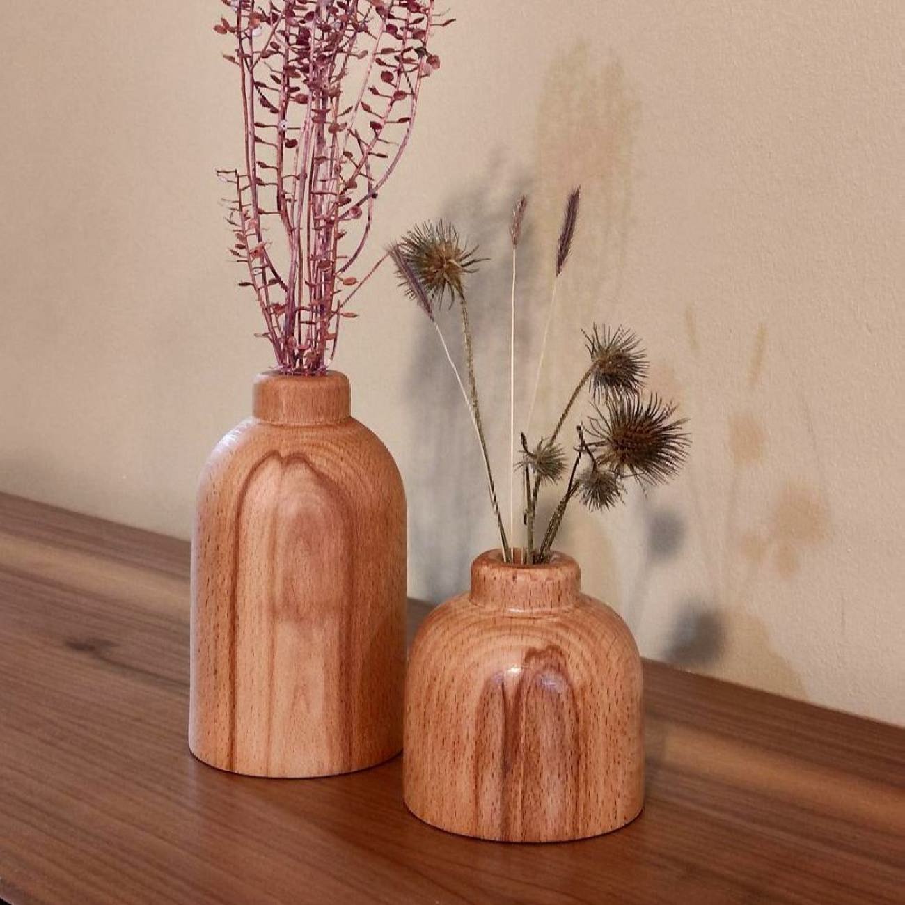 Decorative Wooden Mini Flower Vase Suitable for Rustic or Modern Home – Set of 2