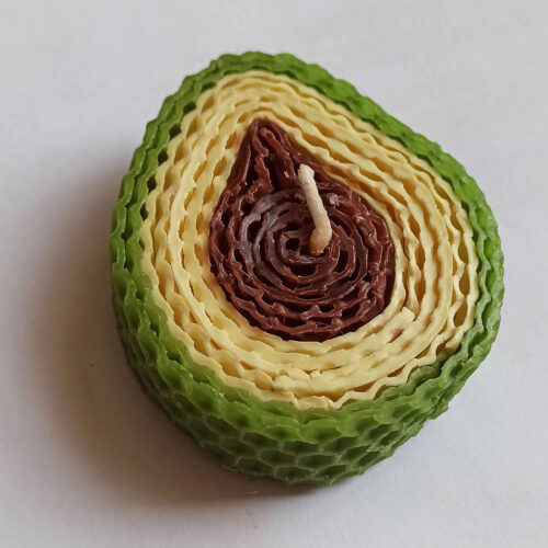 Handcrafted Natural Beeswax Candle with Avocado Design