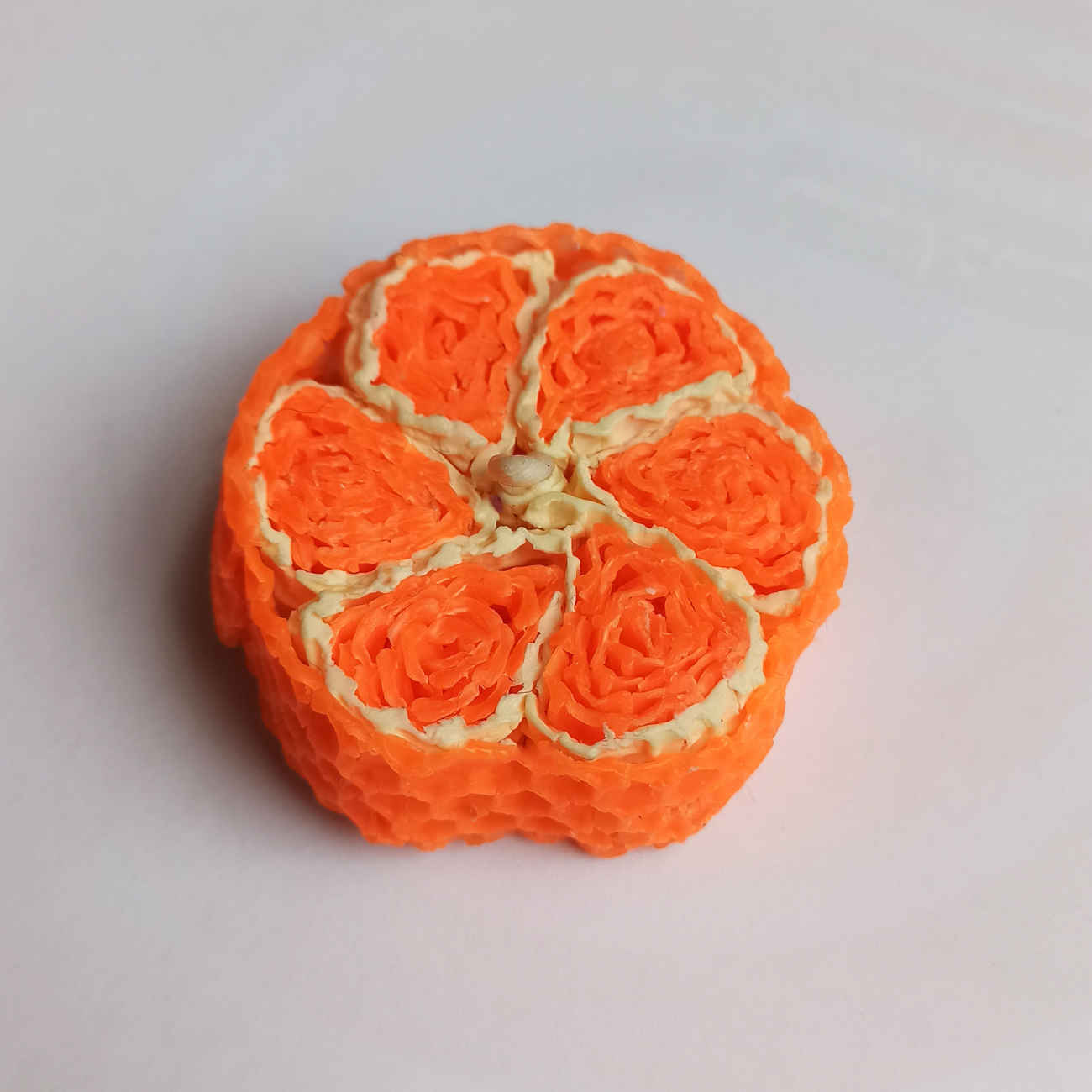 Handcrafted Natural Beeswax Candle with Orange Design