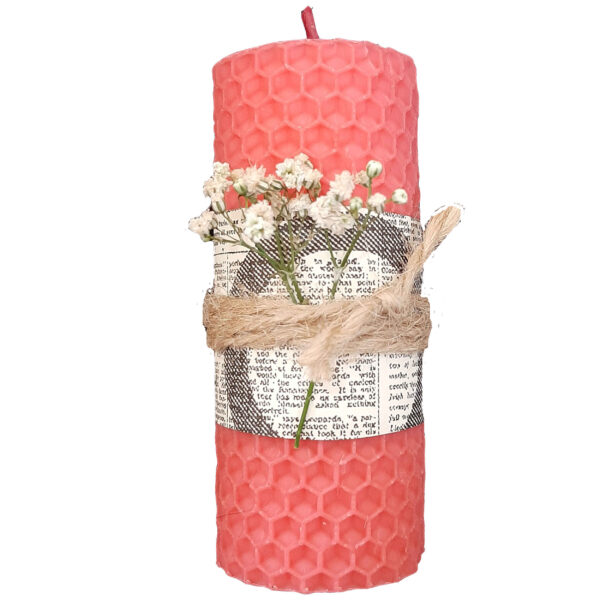 Handcrafted Natural Beeswax Pillar Candle in Pink