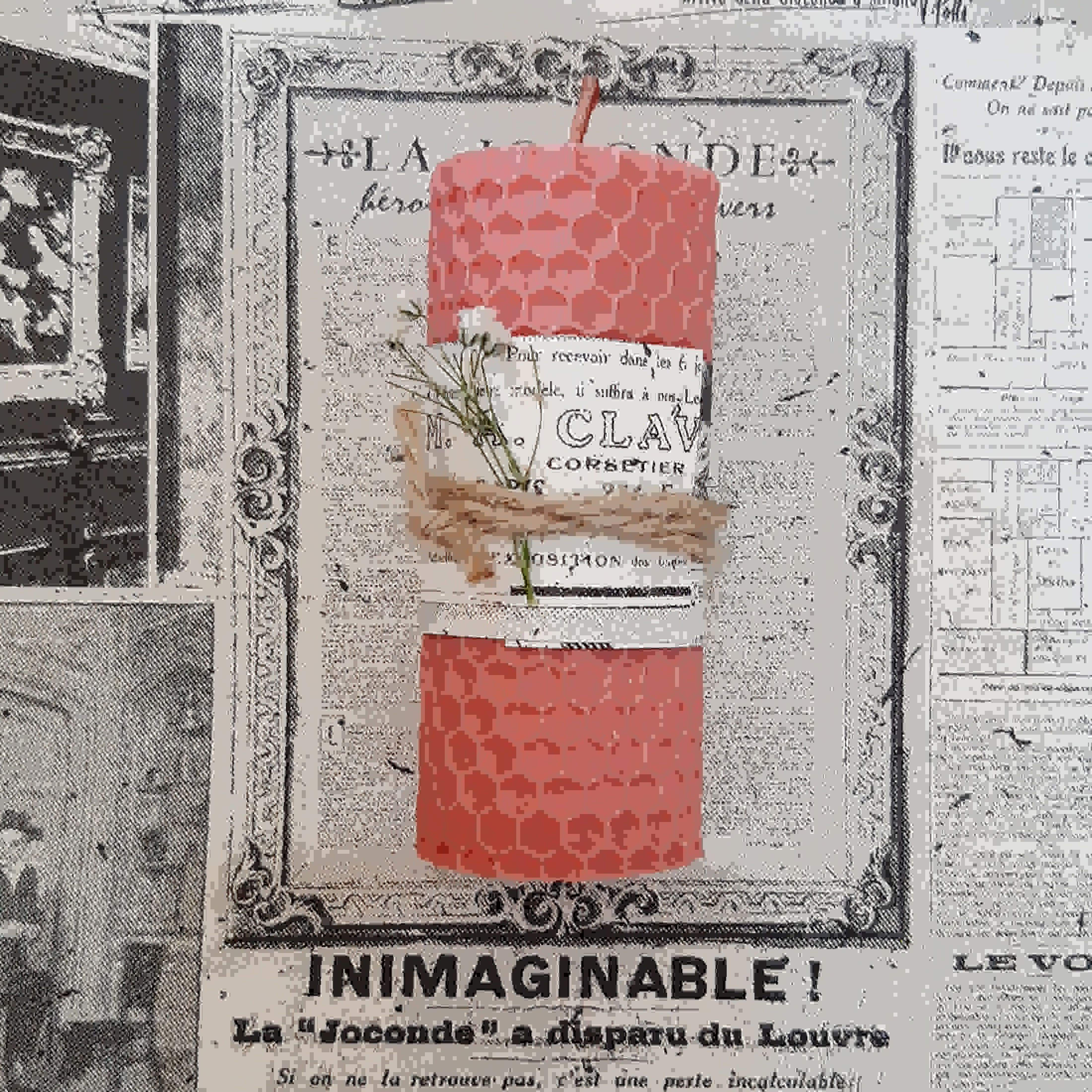 Handcrafted Natural Beeswax Pillar Candle in Pink