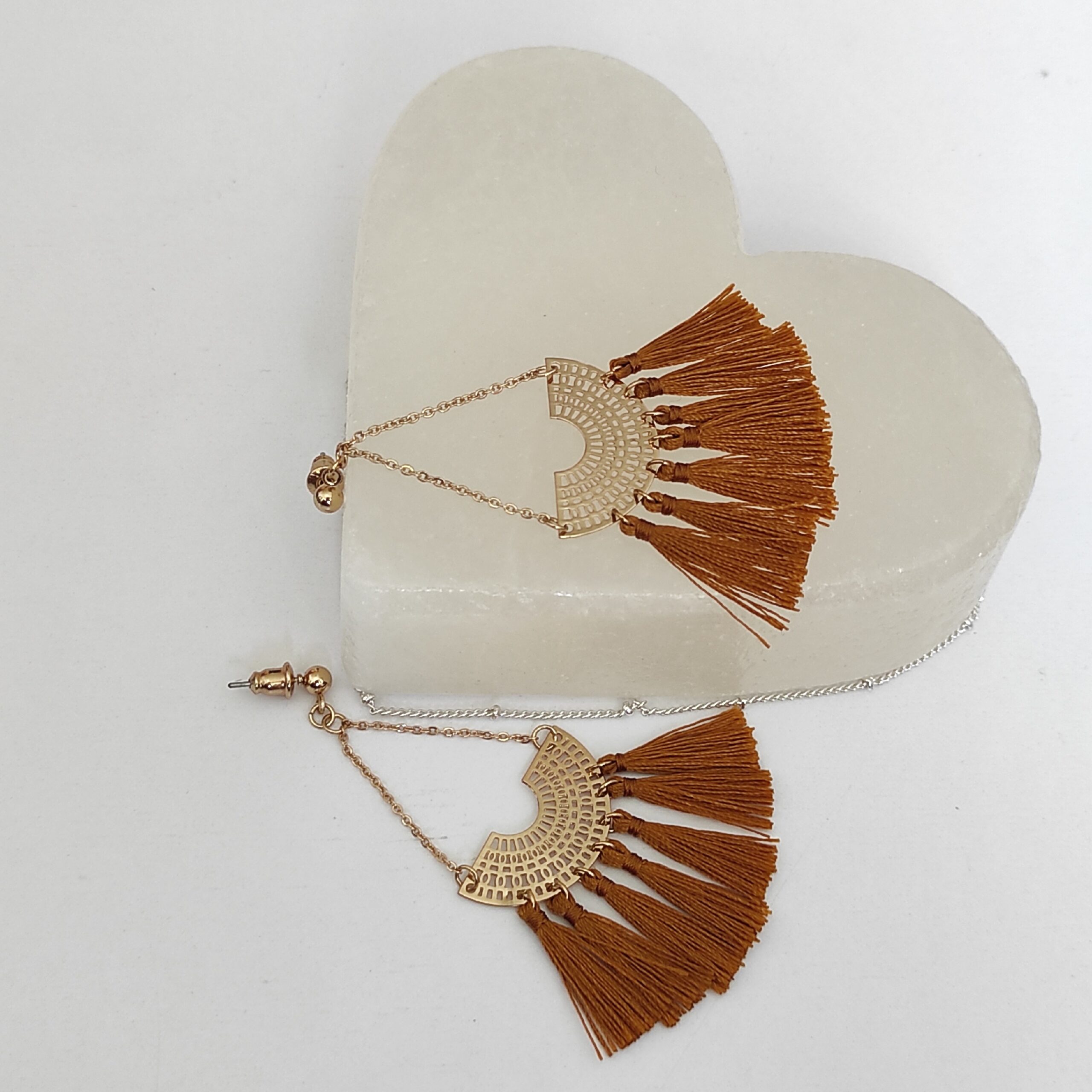 Handwoven Macrame Dangle Earring in Brown