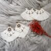 Handwoven Macrame Tassel Earring in White