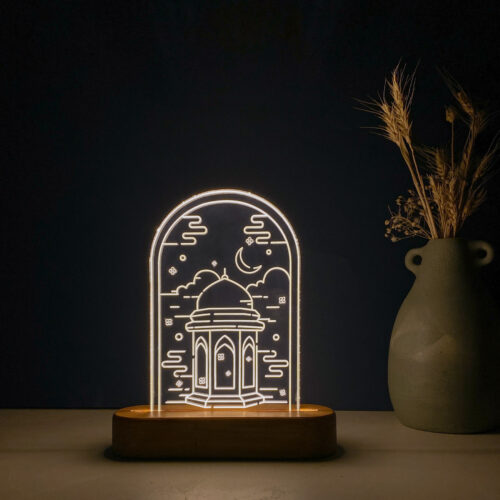 Islamic 3D LED Night Light Water Fountain of the Holy Shrine with Wooden Base