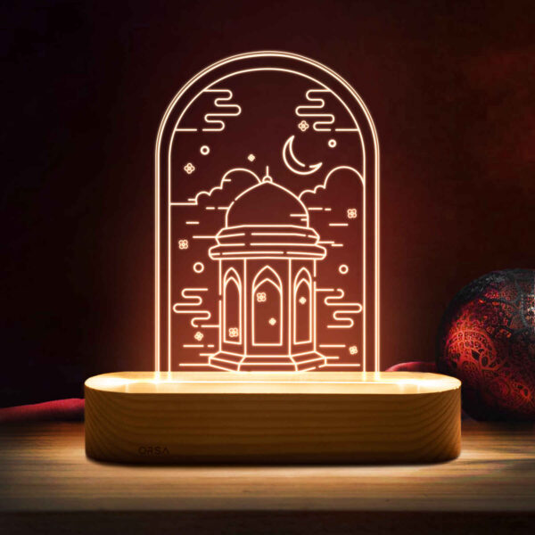 Islamic 3D LED Night Light Water Fountain of the Holy Shrine with Wooden Base