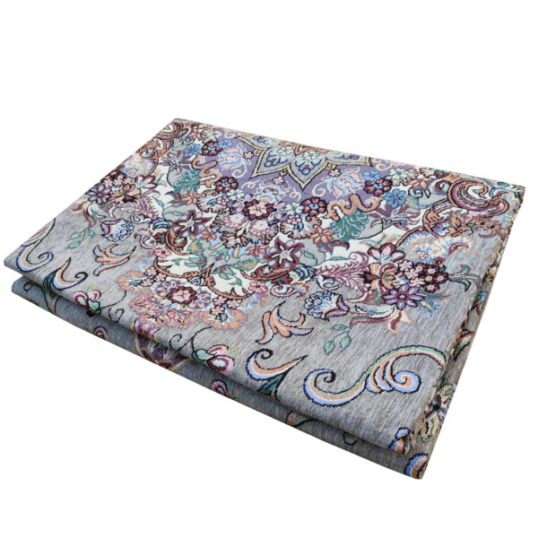 Large Persian Style Indoor Floor Mat with Floral Design in Gray