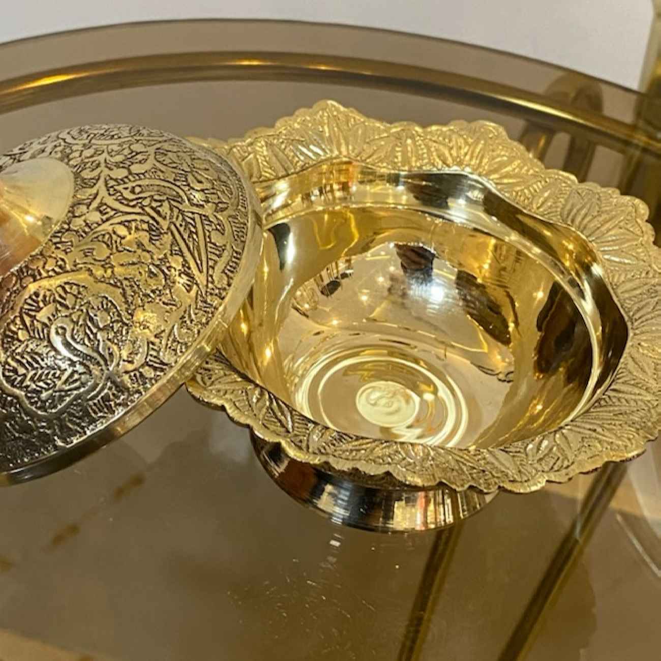 Luxurious Brass Sugar Bowl with Detailed Lid
