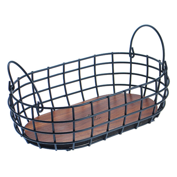Metal Wire Fruit Basket With Wooden Base