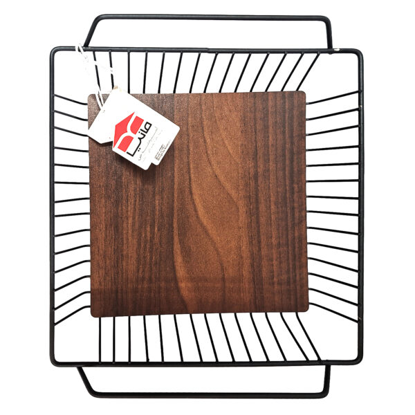 Metal Wire Fruit Basket With Wooden Base in Black