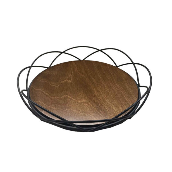 Metal Wire Fruit Basket With Wooden Base in Black