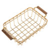 Metal Wire Fruit Basket with Wooden Base in Gold
